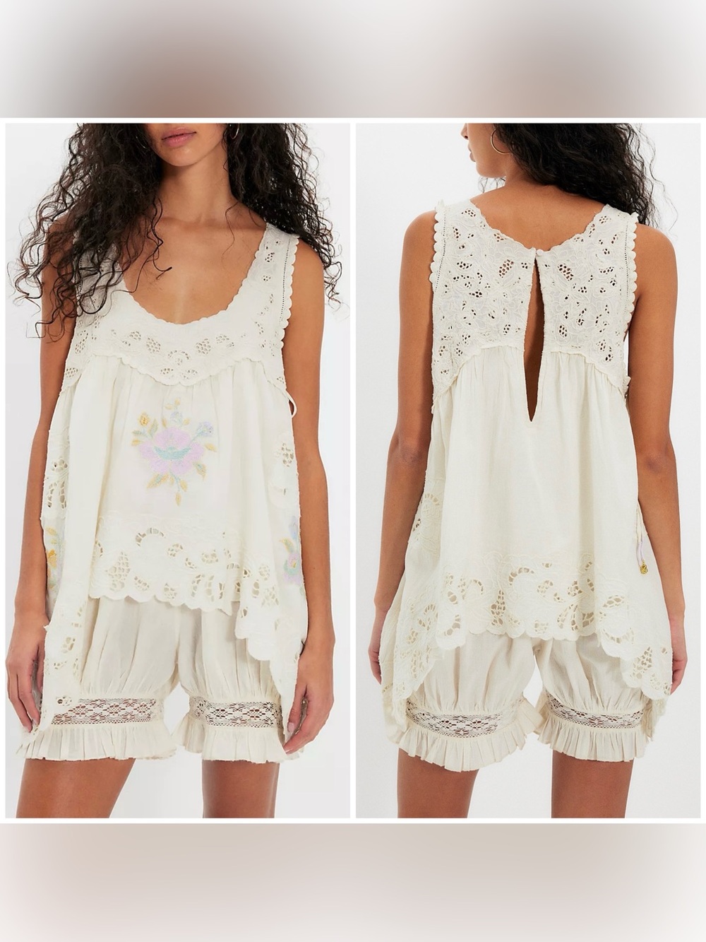 NWT Free People FP Intimately Eye Catcher Bloomsie Romper - Tofu Cream - S, M